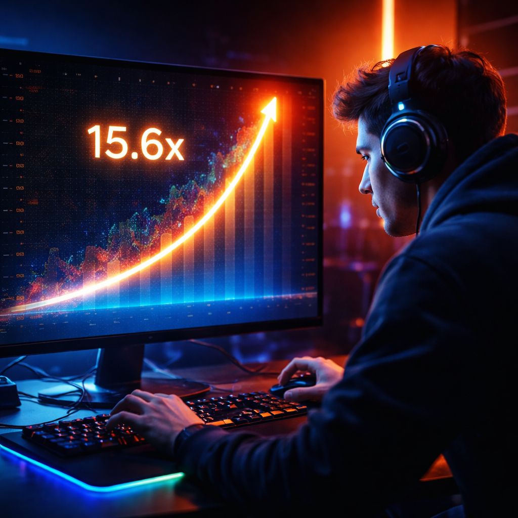 Un jugador concentrado observando cómo sube rápidamente el multiplicador en un juego crash en la plataforma CASLOCO.
